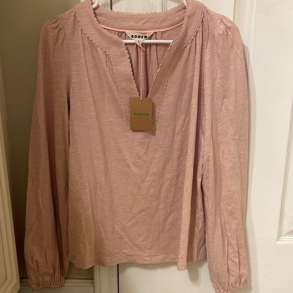 Boden Blush Pink Long-Sleeve Peasant Blouse
